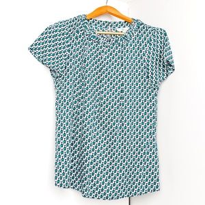 Boden Patterned Short Sleeve Blouse Top Light Blue Navy Green White Size 6 UK10